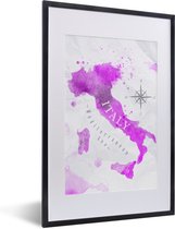Fotolijst incl. Poster - Wereldkaart - Roze - Italië - 40x60 cm - Posterlijst