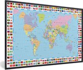 Fotolijst incl. Poster - Wereld - Kaart - Vlag - Kleuren - 30x20 cm - Posterlijst