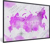 Fotolijst incl. Poster - Wereldkaart - Roze - Rusland - 120x80 cm - Posterlijst