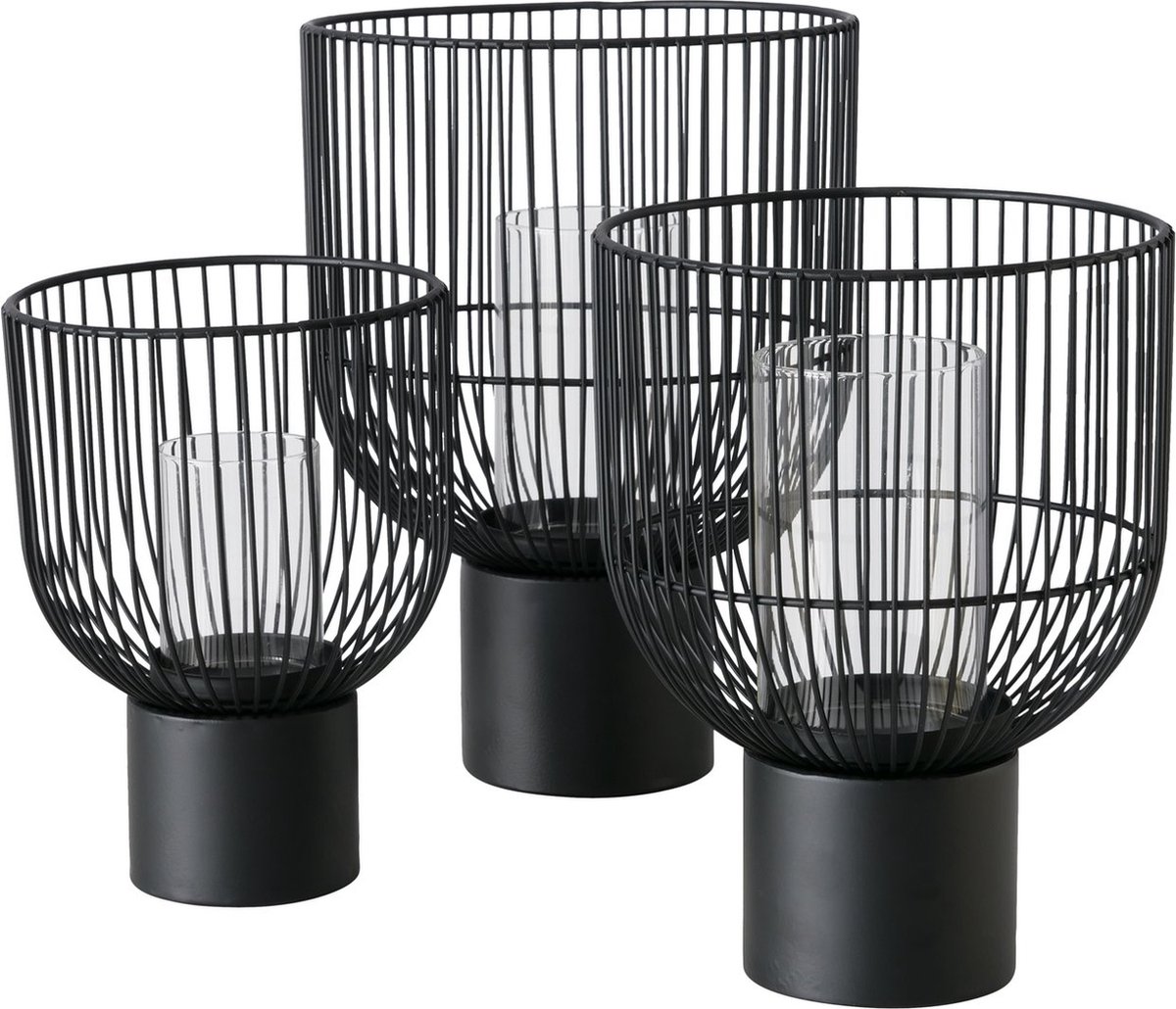 Set van 3 windlichten Cindy metaal zwart