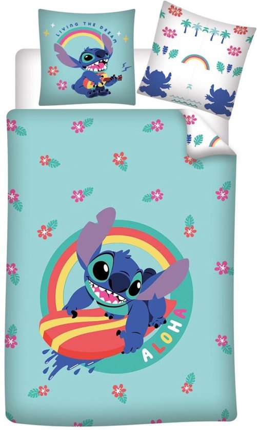 Disney Lilo & Stitch Dekbedovertrek Surf - Eenpersoons - 140 x 200 + 65 x 65 cm - Katoen