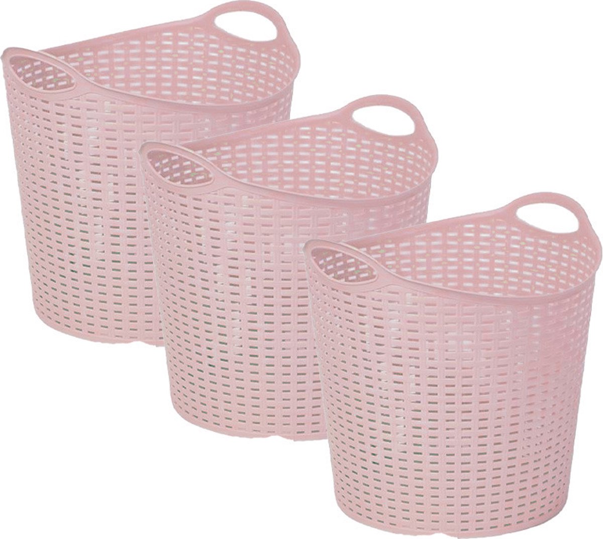 Goedkoopste Plasticforte Gevlochten wasmand/opbergmand - 3x - flexibel - roze - 27 liter - rond - kunststof - 40 x 37 cm