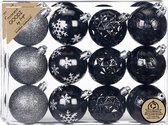 Inge Christmas kerstballen gedecoreerd - 24x - zwart - 6 cm -kunststof