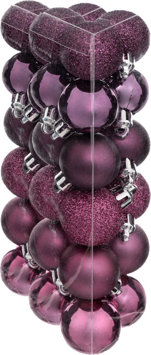 Atmosphera kerstballen - 36x stuks - framboos roze - kunststof - 3 cm
