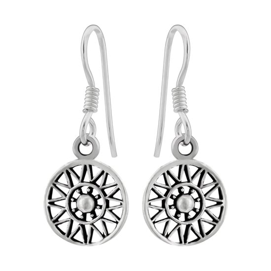 Zilveren oorbellen | Hangers | Zilveren oorhangers, sierlijk opengewerkte cirkel zon/ster