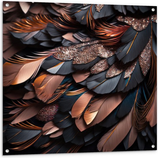 Tuinposter met een close-up van abstracte zwarte en roségouden veren.