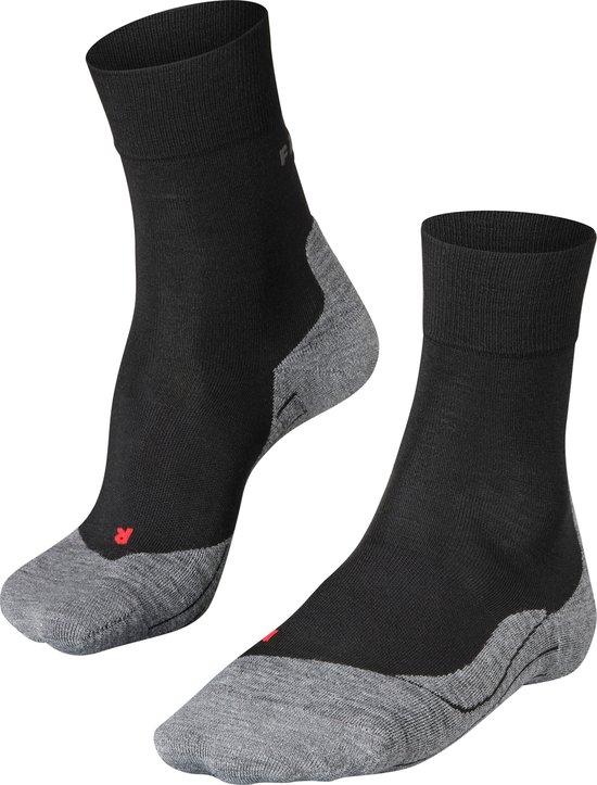FALKE RU4 Wool Hardloopsokken anti blaren, gemiddelde padding merinowol sportsokken heren zwart - Maat 42-43