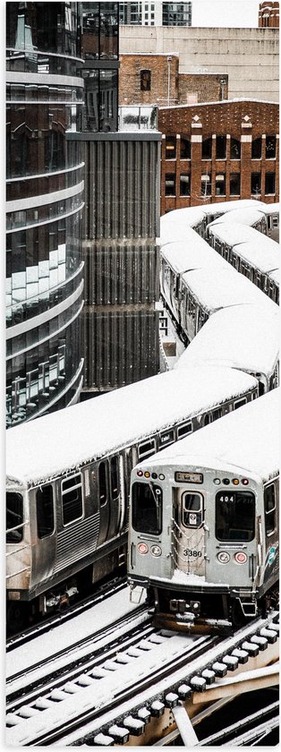 Poster (Mat) - Treinen over Treinrails door de Stad - 20x60 cm Foto op Posterpapier met een Matte look