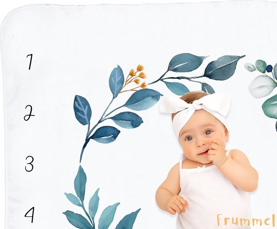 Frummel Mijlpaaldeken ‘Leaves’ - Milestone deken - Mijlpaal baby - Kraamcadeau Jongen - Kraamcadeau Meisje - Baby Shower Cadeau - Baby Cadeau - Mijlpaaldeken in het Nederlands - Moederdag cadeau - 115 x 115 cm van Frummel — afbeelding 4
