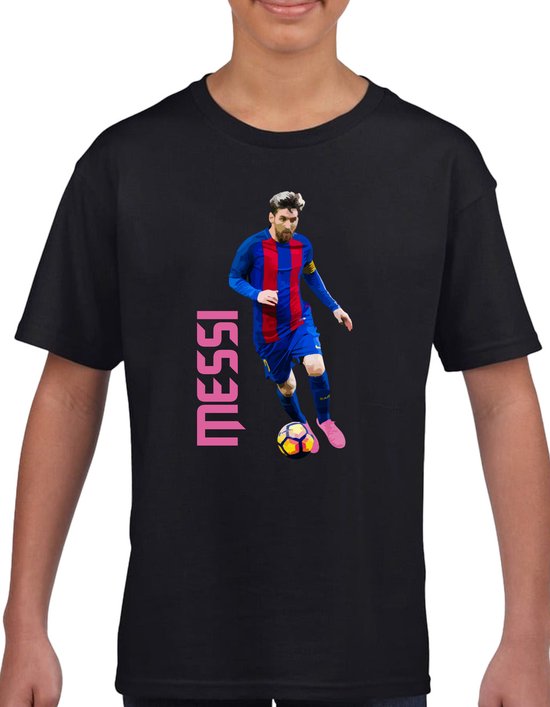 Messi - 10 - the goat - Kinder T-Shirt - zwart text roze - Maat 122 /128 - T-Shirt leeftijd 7 tot 8 jaar - Grappige teksten - Cadeau - Shirt cadeau - verjaardag -