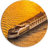 Dibond Muurcirkel - Toeristenboot op het Water tijdens de Zonsondergang - 60x60 cm Foto op Aluminium Muurcirkel (met ophangsysteem)