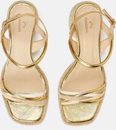 Mangará Albizia Dames sandalen Raffia en Leer - 7cm Blokhak - Goud - Maat 41