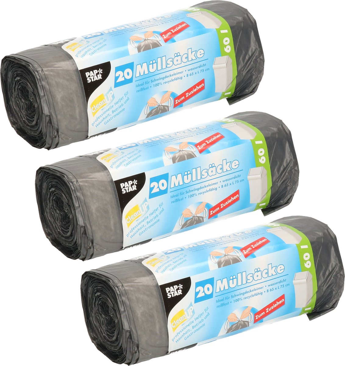 Goedkoopste Papstar afvalzakken/vuilniszakken - 60x stuks - 60 liter - zwart - Prullenbak zakken