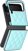 Coque Convient pour Samsung Z Flip 4 Similicuir Rhombic Rhombus Chic Series Bleu Clair