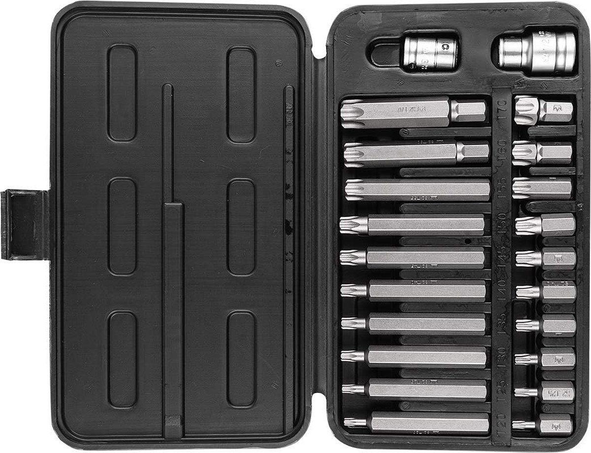 Bit set torx 30 75mm torx bit set 22 delig t20 t70 met 2