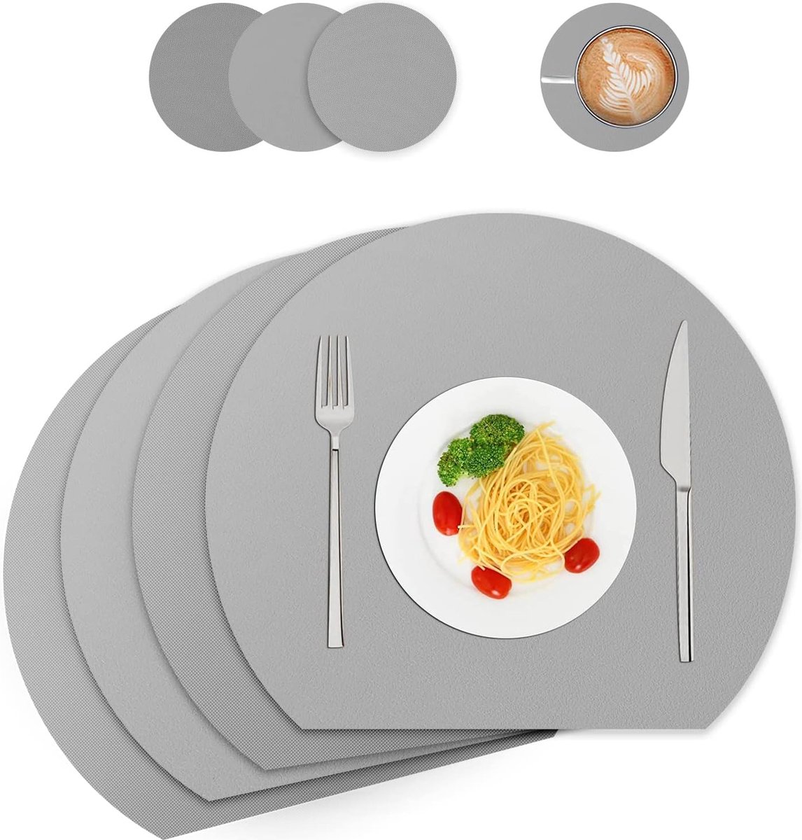 Placemats en onderzetters van leer, afwasbaar, rond, placemats, set van