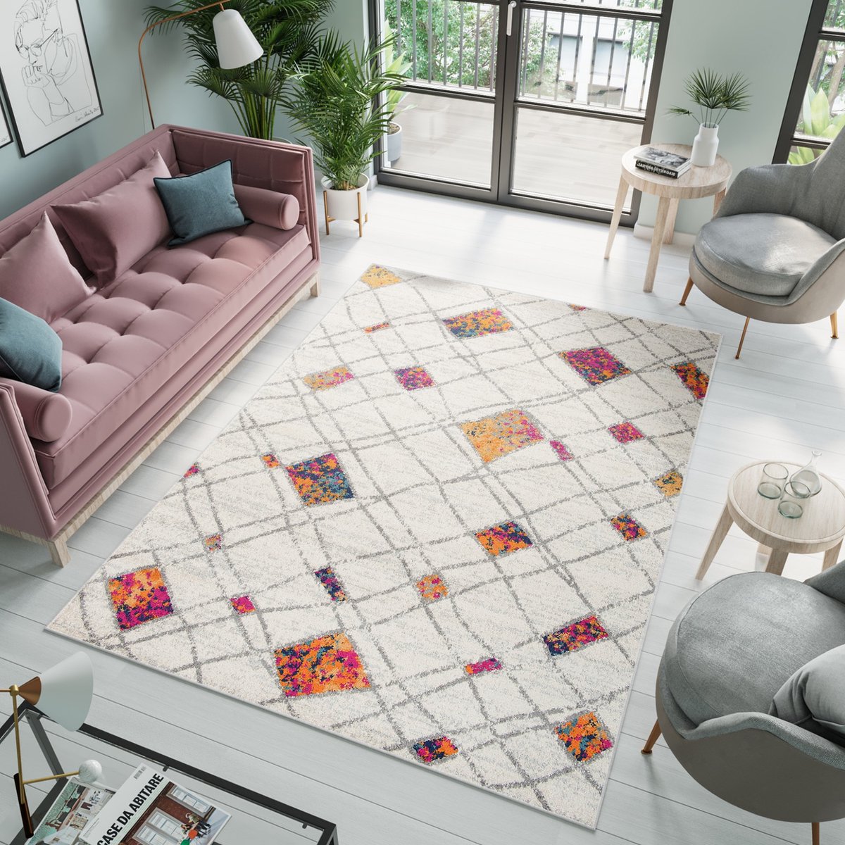 Tapiso Denver Vloerkleed Grijs Modern Laagpolig Tapijt Maat- 120x170 Lichtgrijs Kleurrijk