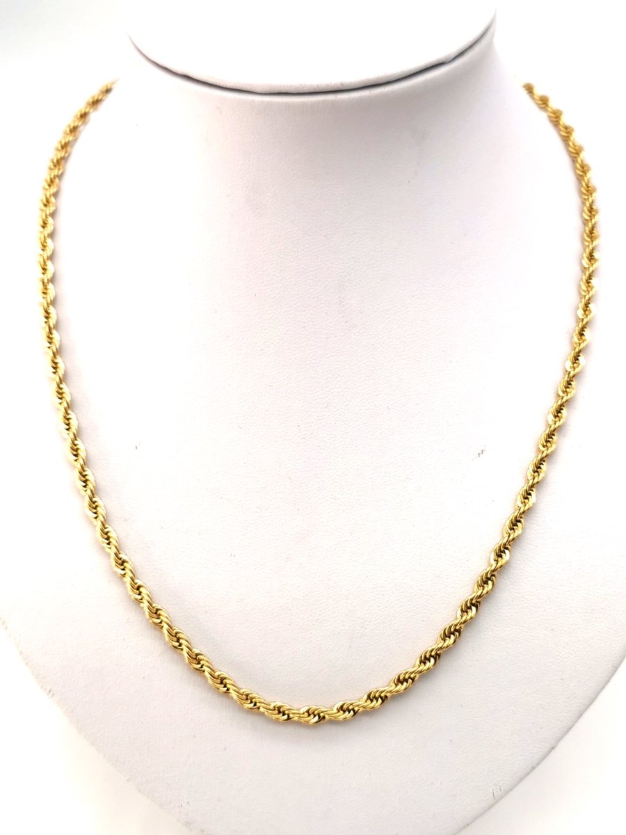 Prachtige - RVS - Goudkleurig - ketting -Lengte 50 cm - Dikte 4 mm gedraaide koord motief.
