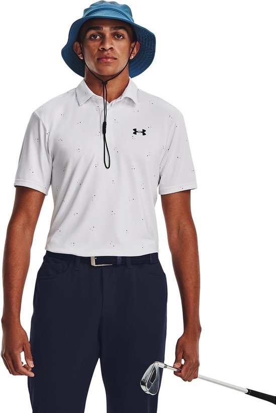 Under Armour Playoff Polo 3.0 Print-White/Pink Shock/Midnight Navy Heren Maat S