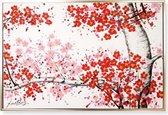Olieverfschilderij met zilverkleurige lijst - Rode bloemen - Kleurrijk - 120 cm hoog