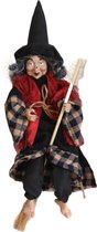 Décoration Halloween horreur poupée sorcière sur balai - 44 cm - noir/rouge - Articles de décoration/fête