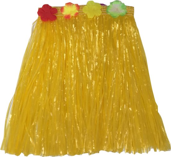Jupe habillée thème Hawaï - raphia - jaune - 40 cm - adultes