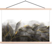 Posterhanger incl. Poster 60x40 cm - Schoolplaat - Marmer - Zwart - Goud - Luxe - Marmerlook - Textielposter - Blanke latten