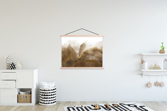 Posterhanger incl. Poster 120x90 cm - Schoolplaat - Marmer - Goud - Bruin - Textuur - Marmerlook - Textielposter - Blanke latten