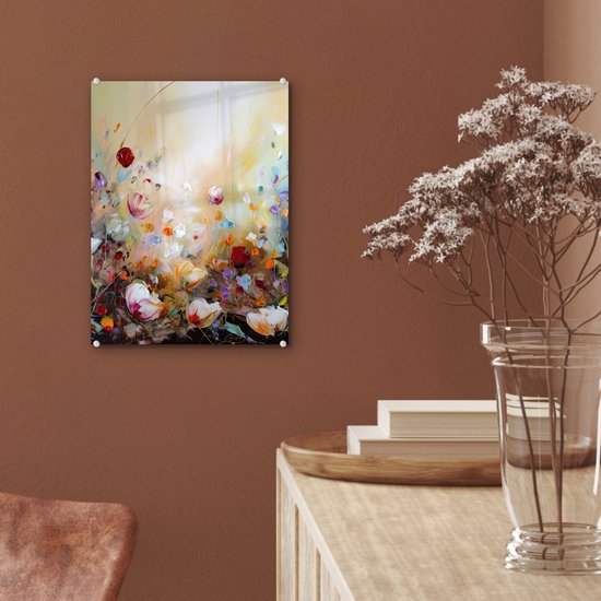 Peinture sur verre fleurs - Art - Nature - Peinture à l'huile - Photo sur verre - Décoration de chambre - Peintures sur verre - Tableaux de salon - 30x40 cm - Plaque de verre - Décoration murale - Décoration murale - Chambre