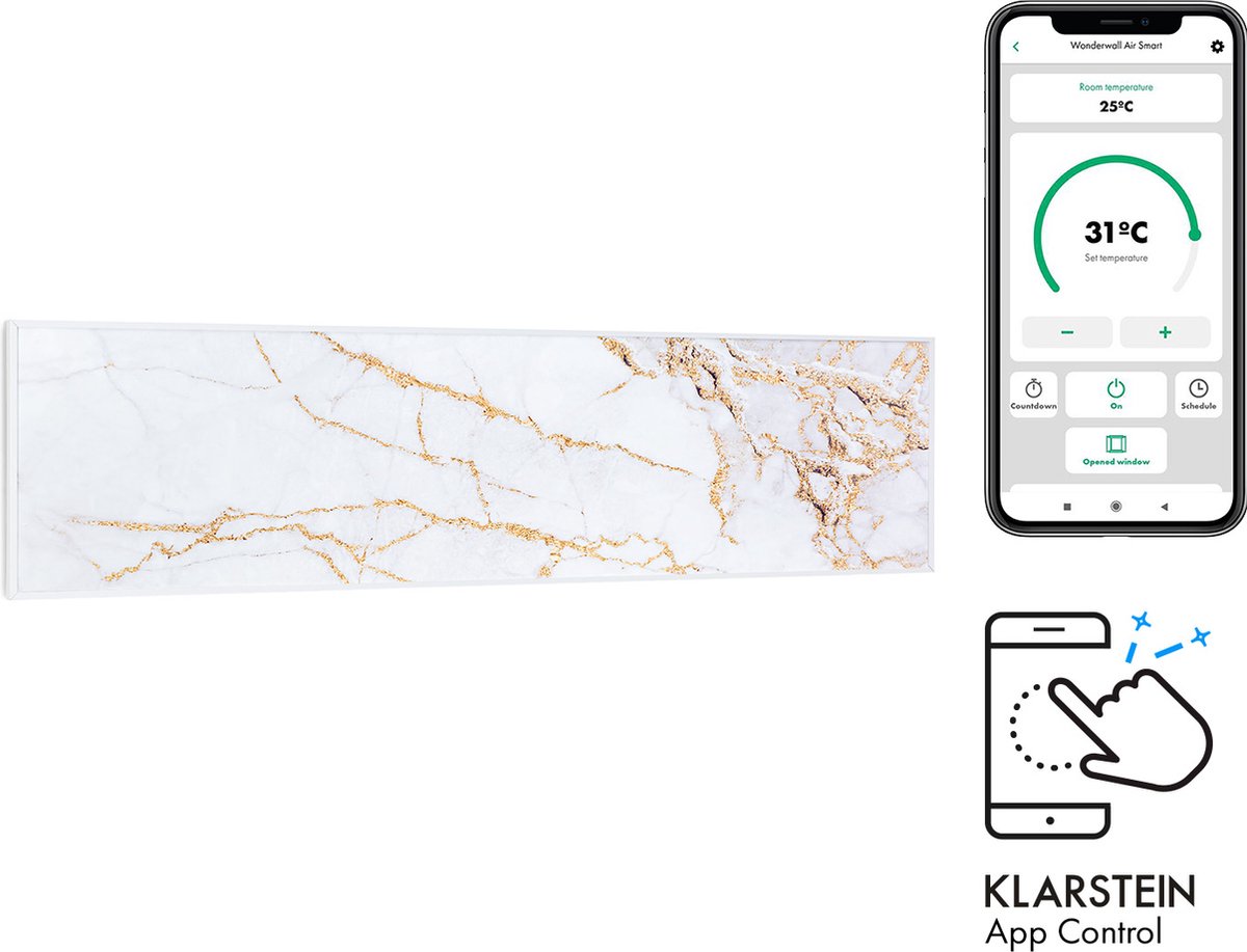 Klarstein infraroodverwarming met thermostaat, 350W elektrische verwarming, slimme infraroodverwarming voor wandmontage, IR met IoT/wifi-appbediening, platte radiator voor vochtige ruimtes, CO2-vrije wandverwarming