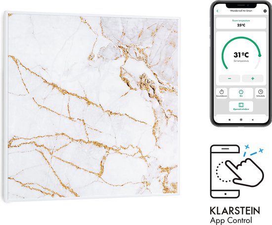 Klarstein Wonderwall Air Art - Smart Infrarood Convectieverwarming - Smart Home - Zonder Stof En Lawaai - Allergievrij - IR Comfortheat - 60X60Cm - 350W - 98% Warmteomzetting - Aangenaam Als De Zon - Praktisch En Elegant - Marmer - Meerdere Kleuren