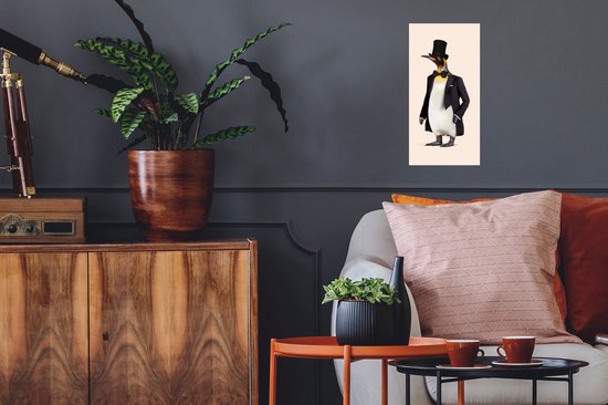 Muurstickers - Sticker Folie - Pinguïn - Dier - Hoed - Colbert - Zwart - 20x40 cm - Plakfolie - Muurstickers Kinderkamer - Zelfklevend Behang - Zelfklevend behangpapier - Stickerfolie