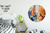 WallCircle - Muurstickers - Behangcirkel - Abstract - Kunst - Schilderij - Kleuren - 100x100 cm - Muurcirkel - Zelfklevend - Ronde Behangsticker XXL