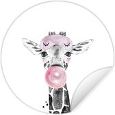 Behangsticker kinderen - Wanddecoratie jongens - Giraffe - Kauwgom - Roze - Slaapmasker - Kinderen - Meisjes - ⌀ 140 cm - Muurdecoratie - Decoratie voor kinderkamers