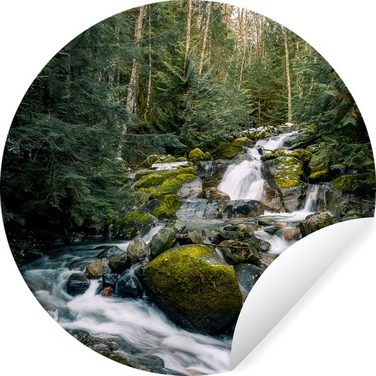 WallCircle - Stickers muraux - Cercle de papier peint - Nature - Cascade - Arbres - Automne - ⌀ 140 cm - Cercle mural - Autocollant - Sticker papier peint rond