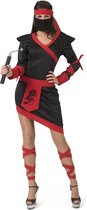 Funny Fashion - Ninja & Samurai Kostuum - Rood Zwarte Ninja Strijder Vol Doodsverachting - Vrouw - Rood, Zwart - Maat 32-34 - Carnavalskleding - Verkleedkleding