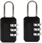 Mini cadenas 2 pièces - Serrure à 3 chiffres - Zwart - Convient pour valise, chariot, casier - Serrure à 3 chiffres