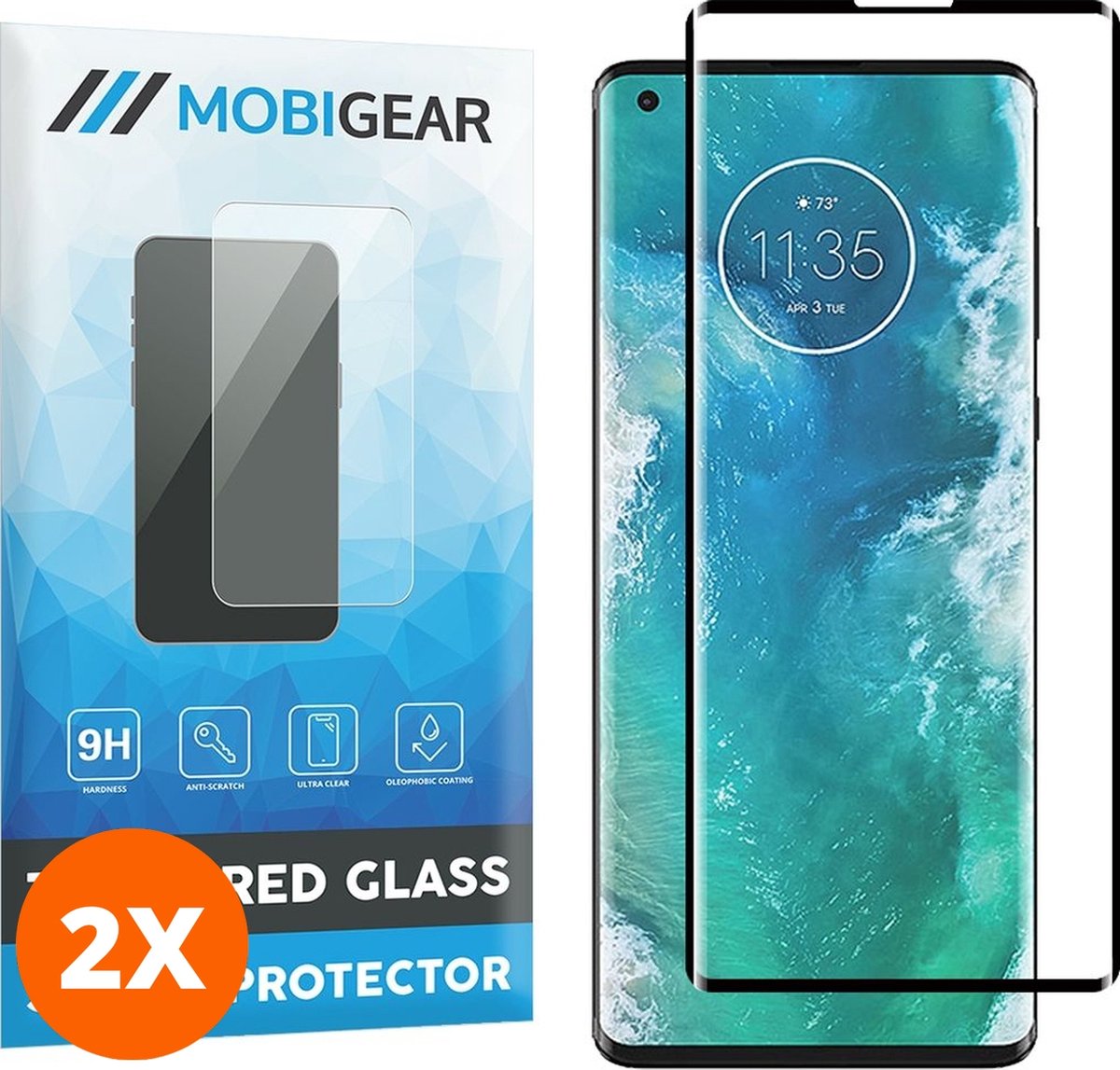 Mobigear Screenprotector geschikt voor Motorola Edge Plus Glazen | Mobigear Curved Screenprotector - Case Friendly - Zwart (2-Pack)