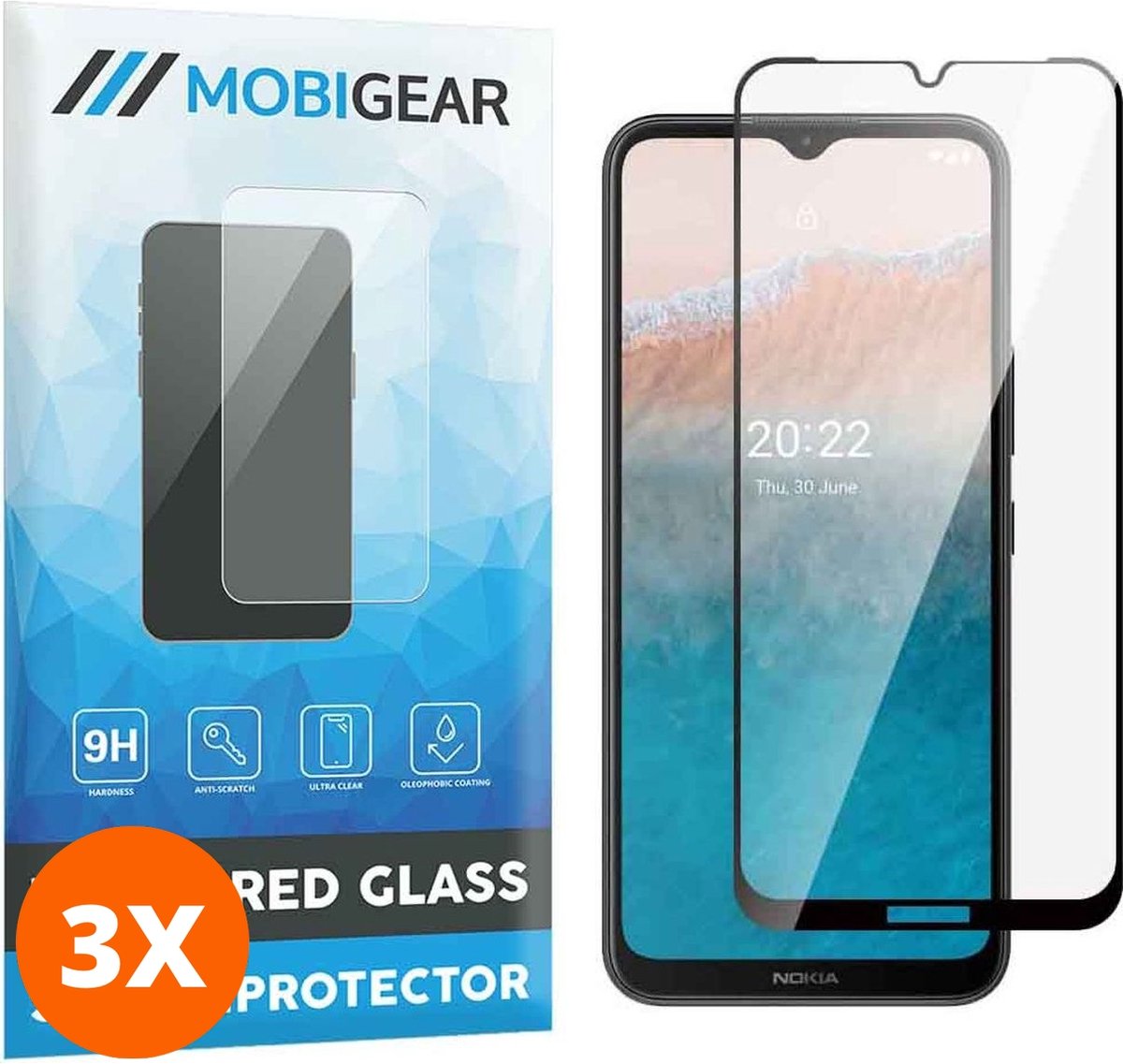 Mobigear Screenprotector geschikt voor Nokia C21 Plus Glazen | Mobigear Premium Screenprotector - Case Friendly - Zwart (3-Pack)