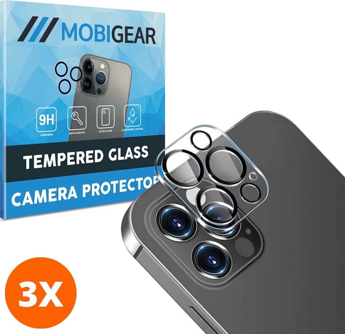 Mobigear Screenprotector geschikt voor Apple iPhone 13 Pro Max Glazen | Mobigear Camera Protector - Case Friendly (3-Pack)