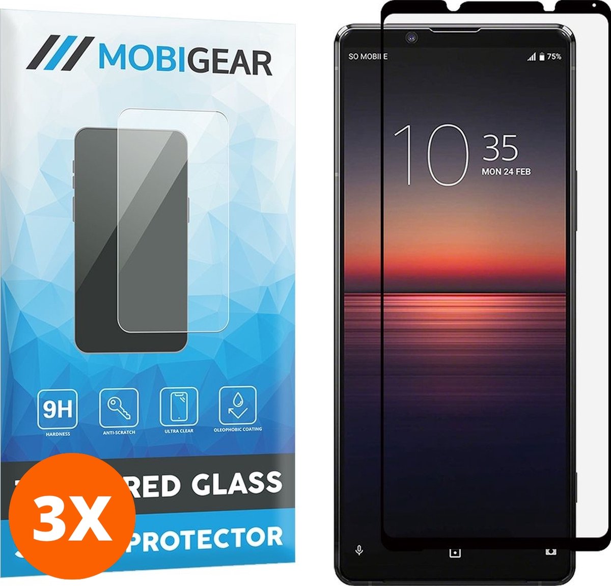 Mobigear Screenprotector geschikt voor Sony Xperia 10 II Glazen | Mobigear Premium Screenprotector - Case Friendly - Zwart (3-Pack)