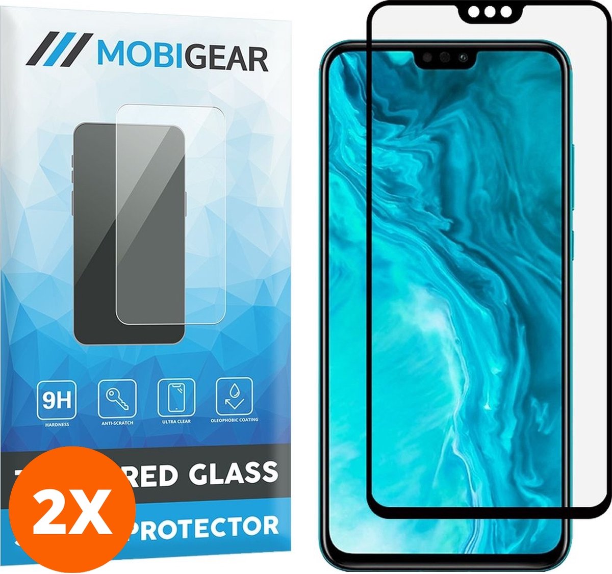 Mobigear Screenprotector geschikt voor HONOR 9X Lite Glazen | Mobigear Premium Screenprotector - Case Friendly - Zwart (2-Pack)