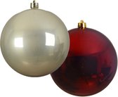 Grote decoratie kerstballen - 2x - 20 cm -champagne en donkerrood -kunststof