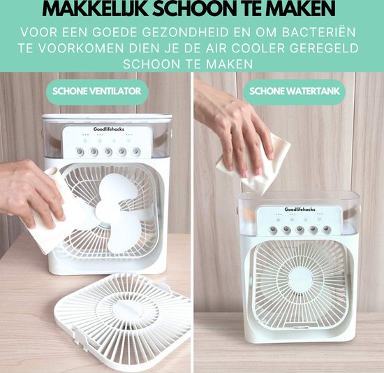 Good lifehacks Mini Airco - Aircooler - Luchtkoeler - Airconditioning - Tafel Ventilator - Luchtbevochtiger - 600ml - Luchtverfrisser - Aroma Diffuser