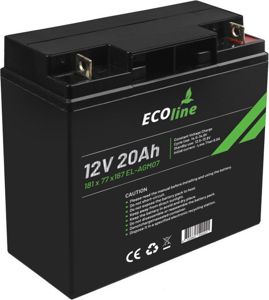 EcoLine - Batterie AGM 12V - 20AH VRLA - 181 x 77 x167 - Batterie à décharge  profonde | bol.com