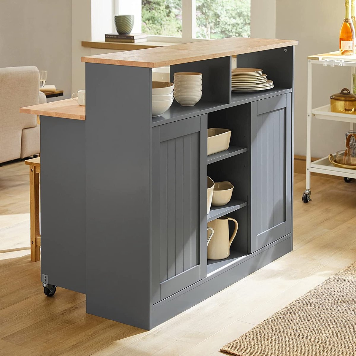 Dressoir met 2 rotandeuren en 2 lades, modern design, imitatiehout, eikenkleur (130x40x75 cm