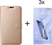Bookcase Goud Geschikt voor Samsung Galaxy A54 - Portemonnee hoesje met 3 stuk Glas Screen protector - ZT Accessoires