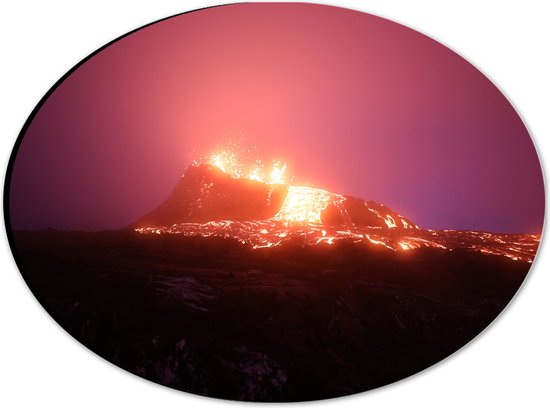 Dibond Ovaal - Vulkaan - Vuur - Heet - Lava - Kleuren - 28x21 cm Foto op Ovaal (Met Ophangsysteem)