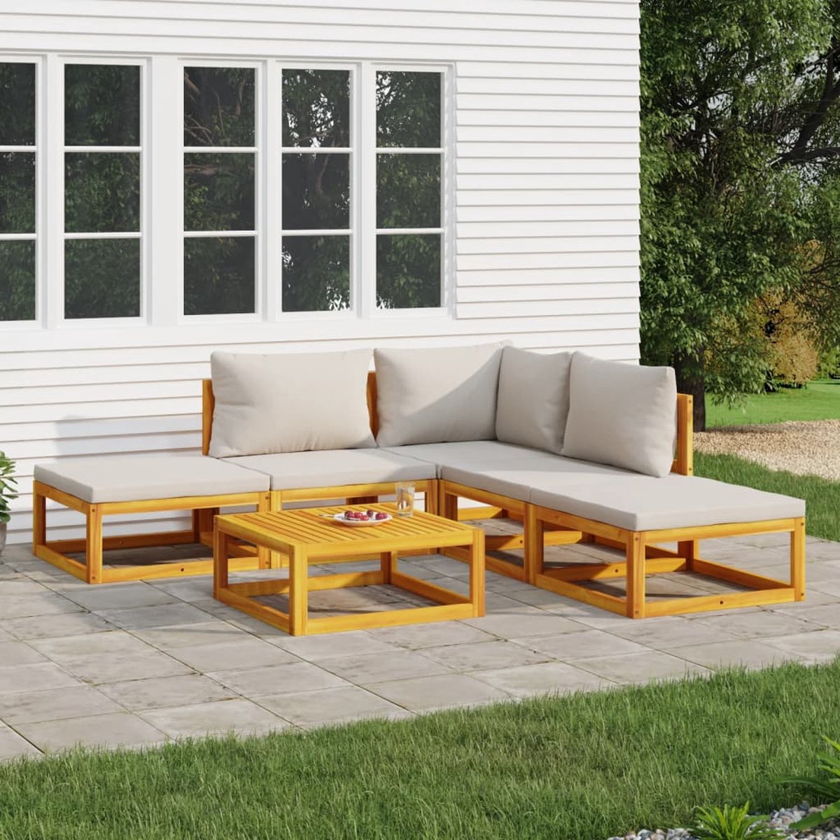 Massief acaciahouten tuinset met elegante 68x68cm tafel - The Living Store.