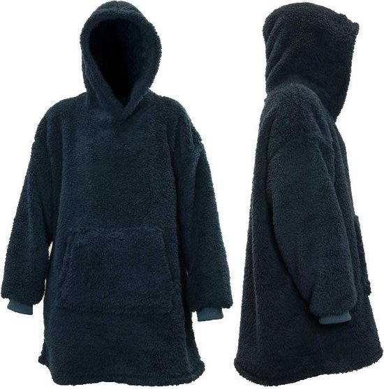 Unique Living Oversized Teddy Fleece Hoodie Dark Blue bol